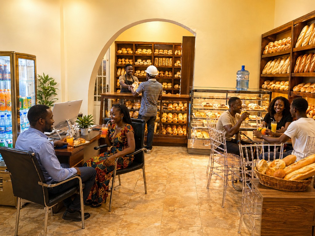Intérieur de la boulangerie DEWA Congo à Kisangani